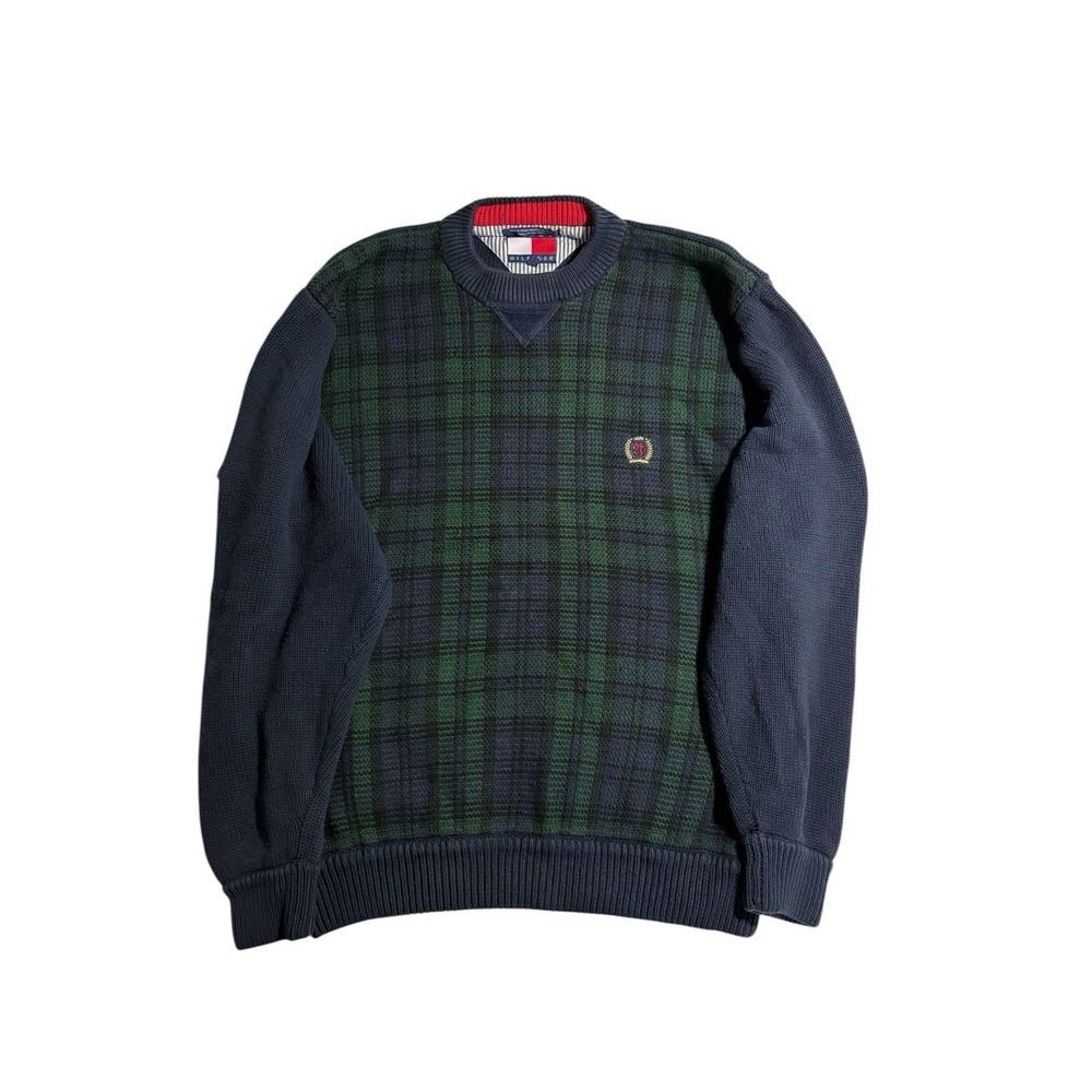Tommy Hilfiger Men's Cotton Multicolor Plaid Sweater Large Heavyweight